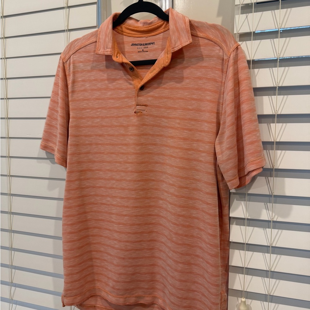 Johnston & Murphy Men's Striped Orange Polo (M)